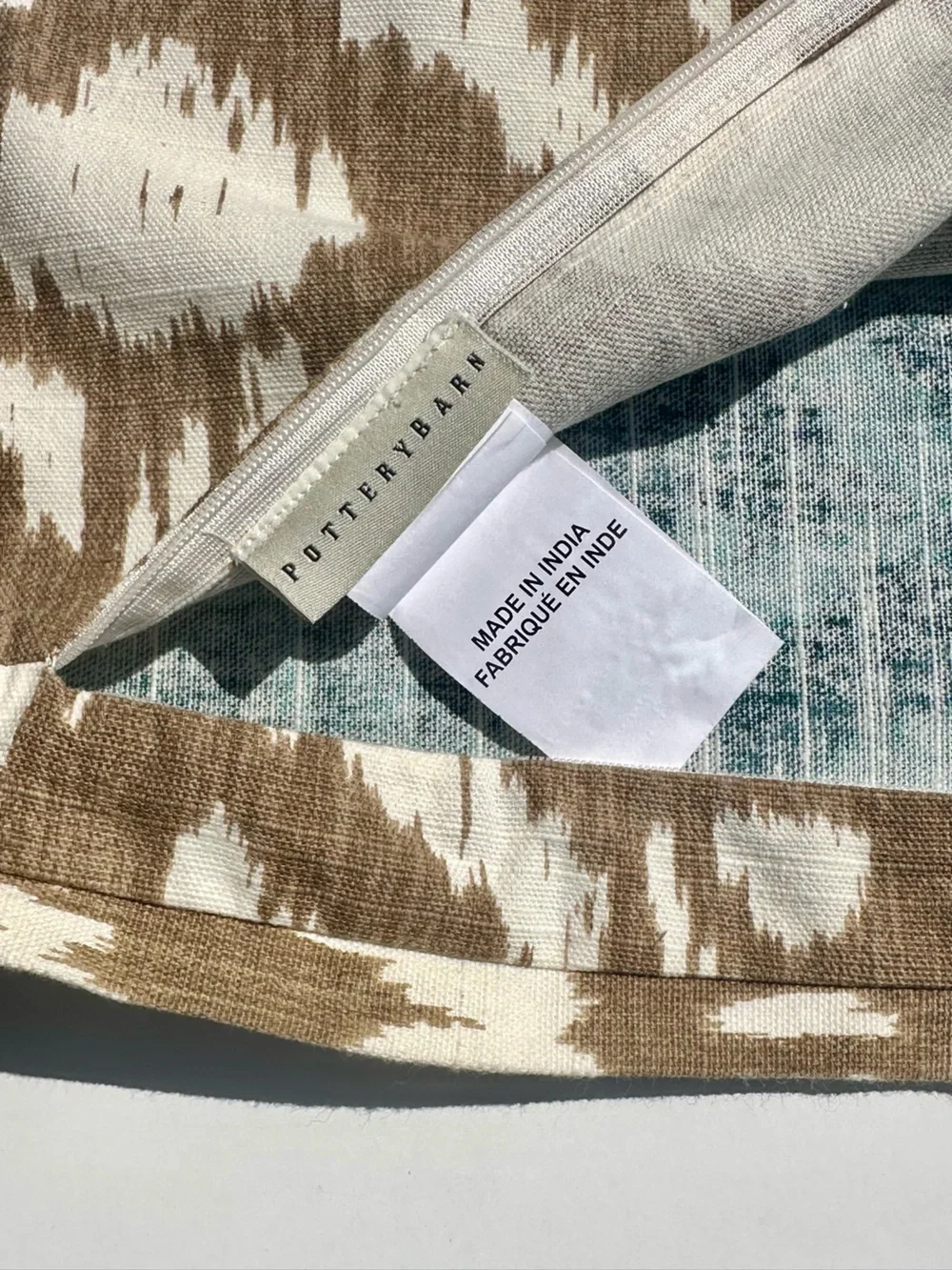 Pottery Barn Floral Animal Print Ikat Blue Cream Tan Decorative Pillow Cover 24”